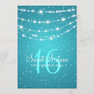 16. Geburtstag-Party-funkelndes Kettenblau Einladung