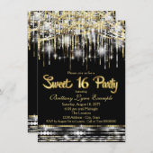 16 . Geburtstag Party für Schwarz und Gold Einladung (Vorne/Hinten)