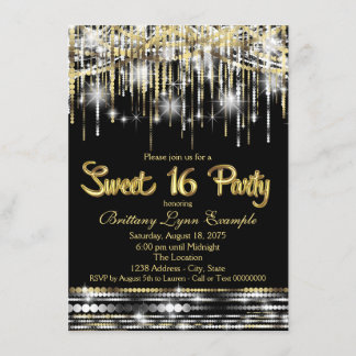 16 . Geburtstag Party für Schwarz und Gold Einladung