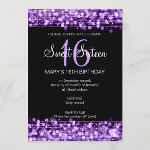 16 . Geburtstag Party Glitzern Lila Einladung