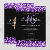 16. Geburtstag-Party-Glitzern lila Einladung (Vorne/Hinten)