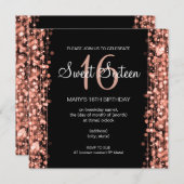 16. Geburtstag-Party-Glitzern-Rosen-Goldschwarzes Einladung (Vorne/Hinten)