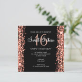 16. Geburtstag-Party-Glitzern-Rosen-Goldschwarzes Einladung (Stehend Vorderseite)