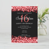 16. Geburtstag-Party-Glitzern rot Einladung (Stehend Vorderseite)