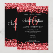 16. Geburtstag-Party-Glitzern rot Einladung (Vorne/Hinten)