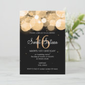 16. Geburtstag-Party-Glühen-u. Schein-Gold Einladung (Stehend Vorderseite)