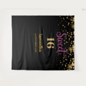 16 . Geburtstag Party-Hintergrundbild-Banner Gold Wandteppich (Vorderseite (Horizontal))