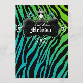 16 . Geburtstag Party Invite Zebra Blue Green Jewe Einladung