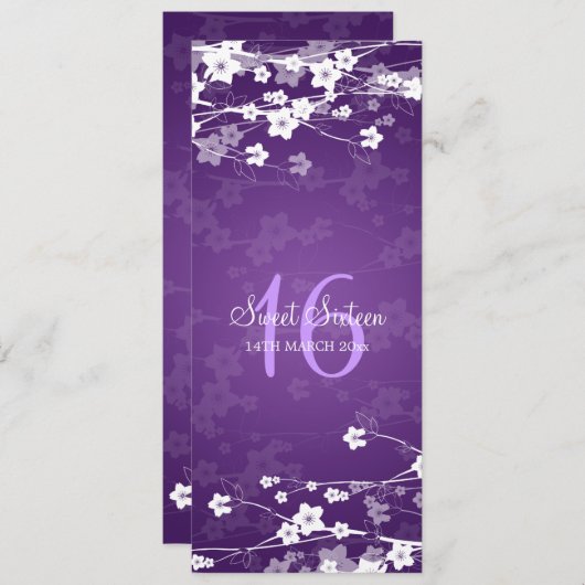 16. Geburtstag-Party-Kirschblüte lila Einladung (Vorne/Hinten)