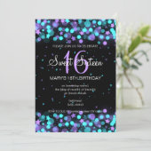 16 . Geburtstag Party Lights and Stars Einladung (Stehend Vorderseite)