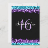 16 . Geburtstag Party Lights Türkis & Lila Einladung (Rückseite)