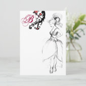 16 GEBURTSTAG PARTY MONOGRAM Red Black Wirbel Einladung (Stehend Vorderseite)