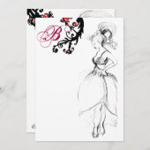 16 GEBURTSTAG PARTY MONOGRAM Red Black Wirbel Einladung (Vorne/Hinten)