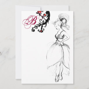 16 GEBURTSTAG PARTY MONOGRAM Red Black Wirbel Einladung