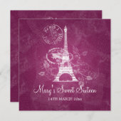 16 . Geburtstag Party Romantisches Paris Rosa Einladung (Vorne/Hinten)