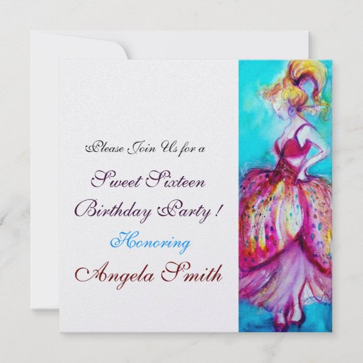 16 . GEBURTSTAG PARTY Rosa blaues Turqueteis Einladung (Vorderseite)
