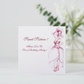 16 . GEBURTSTAG PARTY, rosa, rosa Einladung (Stehend Vorderseite)