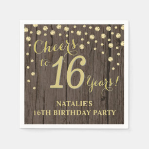 16. Geburtstag Party Rustikales Holz und Gold Diam Serviette