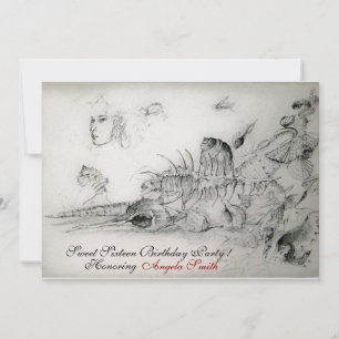 16 . GEBURTSTAG-PARTY SEASHELLS, Ruby Monogram Einladung