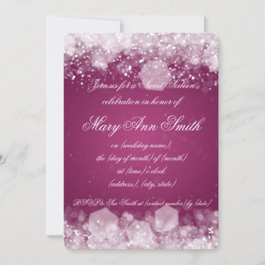 16 . Geburtstag Party Sparkling Nacht 2 Rosa Einladung (Vorderseite)