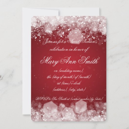 16 . Geburtstag Party Sparkling Nacht 2 Rot Einladung (Vorderseite)