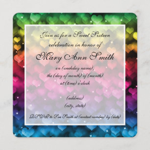 16 . Geburtstag-Party-Sparkling-Regenbogen-Herz Einladung