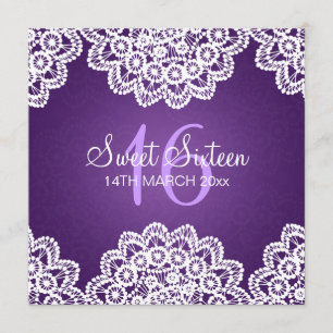 16. Geburtstag-Party-Vintage Spitze lila Einladung