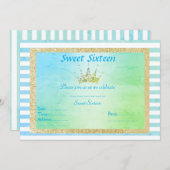 16 . GEBURTSTAG PASTEL STRIPE TIARA BIRTHDAY GOLD EINLADUNG (Vorne/Hinten)