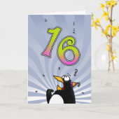 16. Geburtstag - Pinguin-Überraschungskarte Karte (Gelbe Blume)