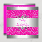 16 . Geburtstag Pink Animal Print Silver Geburtsta Einladung (Vorne/Hinten)