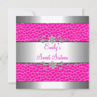 16 . Geburtstag Pink Animal Print Silver Geburtsta Einladung