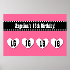 16. Geburtstag Pink Black Hearts Banner Custom V16 Poster
