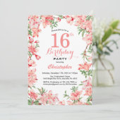 16. Geburtstag Pink Boho Botanische Blume Einladung (Stehend Vorderseite)