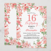 16. Geburtstag Pink Boho Botanische Blume Einladung (Vorne/Hinten)