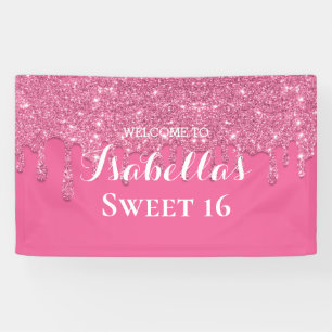 16. Geburtstag Pink Drill Glitzer Banner