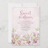 16 . Geburtstag Pink Floral Einladung (Vorderseite)