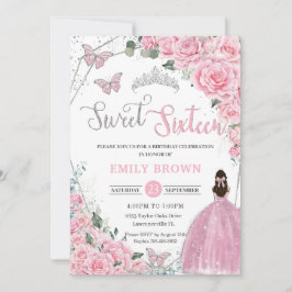 16 . Geburtstag Pink Floral Princess Silver Birthd Einladung