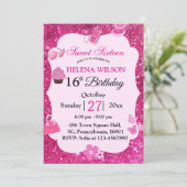 16 . GEBURTSTAG PINK GLITZER MAKEUP BIRTHDAY EINLADUNG (Stehend Vorderseite)