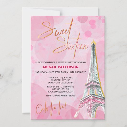 16 . Geburtstag Pink Gold Paris 16. Geburtstagspar Magneteinladung (Vorderseite)