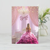 16 . Geburtstag Pink Gown Sparkle Lights Einladung (Stehend Vorderseite)