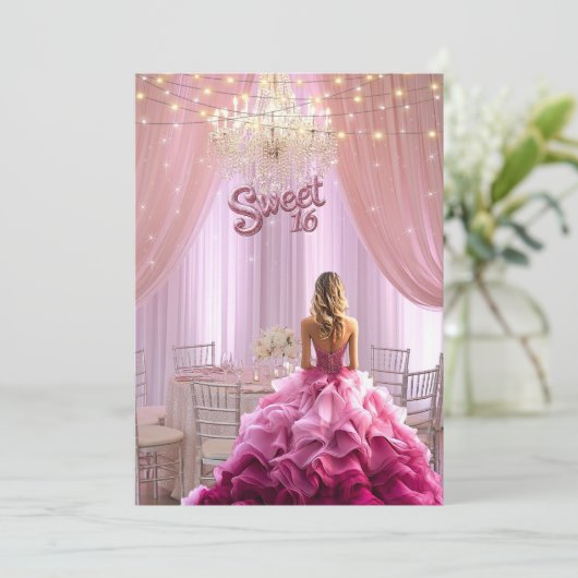 16 . Geburtstag Pink Gown Sparkle Lights Einladung (Stehend Vorderseite)