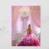 16 . Geburtstag Pink Gown Sparkle Lights Einladung (Vorne/Hinten)