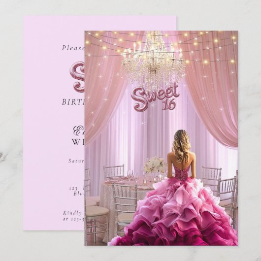 16 . Geburtstag Pink Gown Sparkle Lights Einladung (Vorne/Hinten)