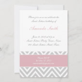 16 . GEBURTSTAG PINK GRAY ZICKZACK PATTERN EINLADUNG (Rückseite)