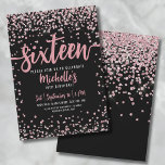16 . Geburtstag Pink Rose Gold Glitzer 16. Geburts Einladung<br><div class="desc">Eine schicke und spielerische 16 . Geburtstag 16. Geburtstagsfeier, die sich perfekt zum Feiern eignet. Das elegante Design besticht durch eine Mischung aus rosafarbenem Rosengold-Glitzer und silberfarbenen Glitzer Confetti, die eine lustige und mädchenhafte Touch verleihen. Oben wird "Sechzehn" in fett gedruckter Kalligrafie vorgestellt, die den Ton für ein unvergessliches Fest...</div>