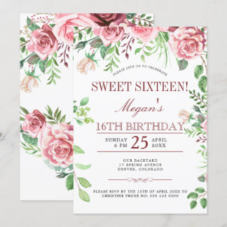 16. Geburtstag Pink Roses Chic 16 . Geburtstag Par Einladung