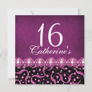 "16 . Geburtstag" pink schwarz jedes Jahr die Feie Einladung