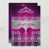 16 . Geburtstag Pink Sparkle Diamond Tiara Bow Einladung (Vorne/Hinten)