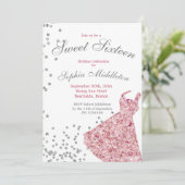 16 . Geburtstag Pink Sparkle Elegante Einladung (Stehend Vorderseite)