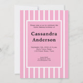 16 . Geburtstag Pink Stripe Horizontal Foto Einladung (Rückseite)